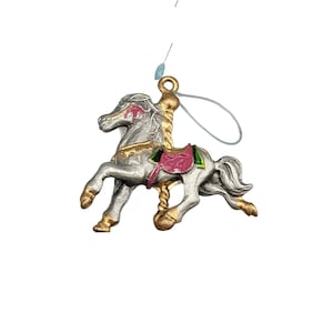 1994 Cavalo de carrossel gracioso (miniatura) Hallmark Keepsake enfeite de árvore de Natal (QXM405-6) NIB Novo na caixa