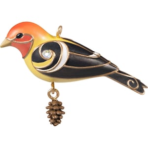 Western Tanager (Miniature) Hallmark Keepsake Christmas Tree Ornament (QXM8274) + 80s 90s One Vintage Ornament NIB New in Box