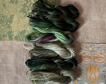 William Morris Inspired Green Apple Tree Hand Dyed Embroidery Floss Set