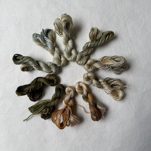 Set di fili da ricamo opachi tinti a mano color oliva e crema
