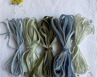 Blue and Green Soft Velvet Ribbon Collection 3/8 inch Set