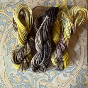 William Morris inspirierte Feder Trio handgefärbtes Stickgarn