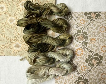 William Morris Inspired Olive Green Hand Dyed Embroidery Floss Set