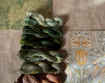 William Morris Inspired Woodpacker Hand Dyed Embroidery Floss Set