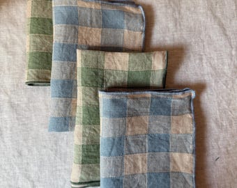 Vintage Style French Linen - Vintage Blue/Sage