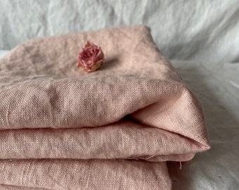 Tela de lino lavada a la piedra 100% natural, más suave que suave, color rosa rubor