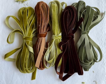 Olive and Artichoke Soft Velvet Ribbon Collection 3/8 inch Set