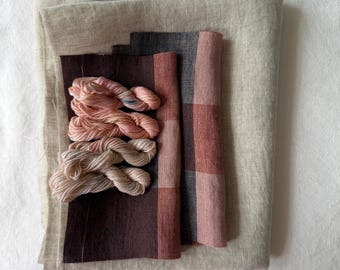 Slow Stitch Linen Fabric Bundle with Hand-Dyed Cotton Floss – Zen Crafting Supplies