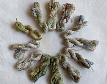Apple Green Hand Dyed Variegated Embroidery Thread Set