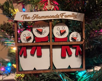 Personalized Snowman Family Ornament - Wooden Ornament - Family Name - Custom made - up to 8 snowmen