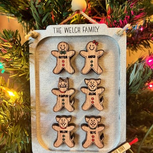 Personalized Gingerbread Family Ornament: Custom Wood Cookiesheet