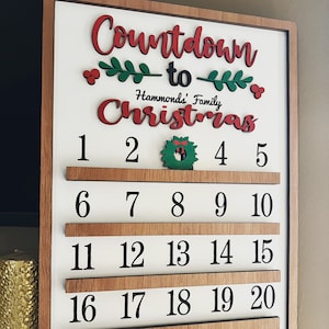 Christmas Countdown Calendar Sign Personalized Advent Calendar Xmas Wall Decor Countdown til Christmas image 1
