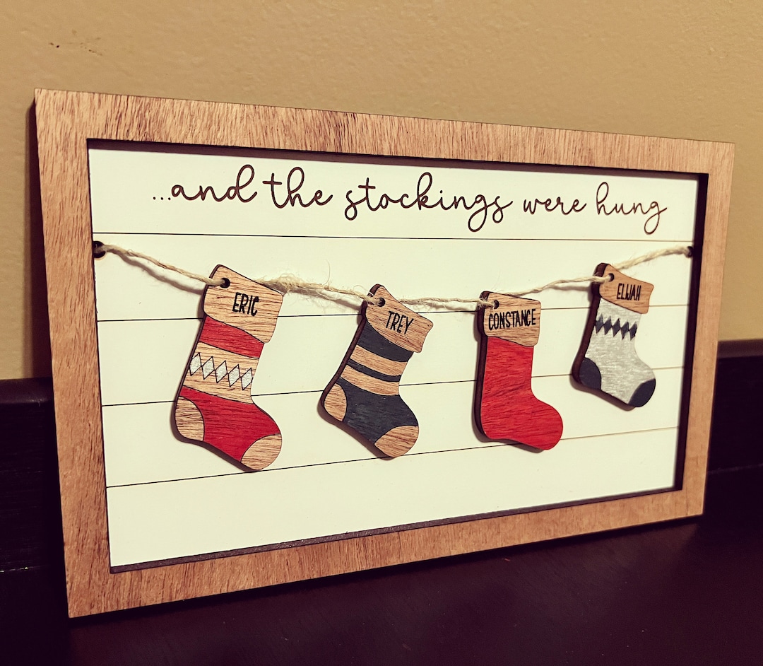 Personalized Family Christmas Stocking Sign: Laser Engraved Cherry Wood ...