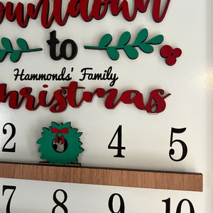 Christmas Countdown Calendar Sign Personalized Advent Calendar Xmas Wall Decor Countdown til Christmas image 2