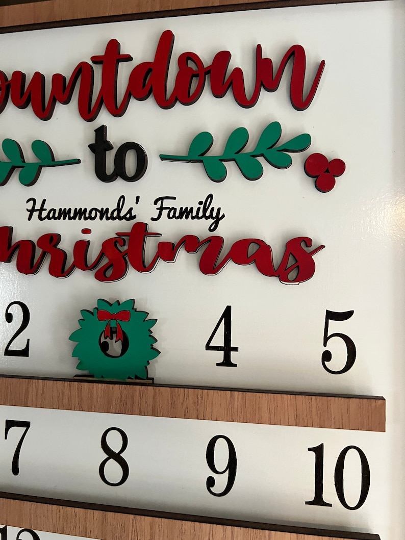 Christmas Countdown Calendar Sign Personalized Advent Calendar Xmas Wall Decor Countdown til Christmas image 2