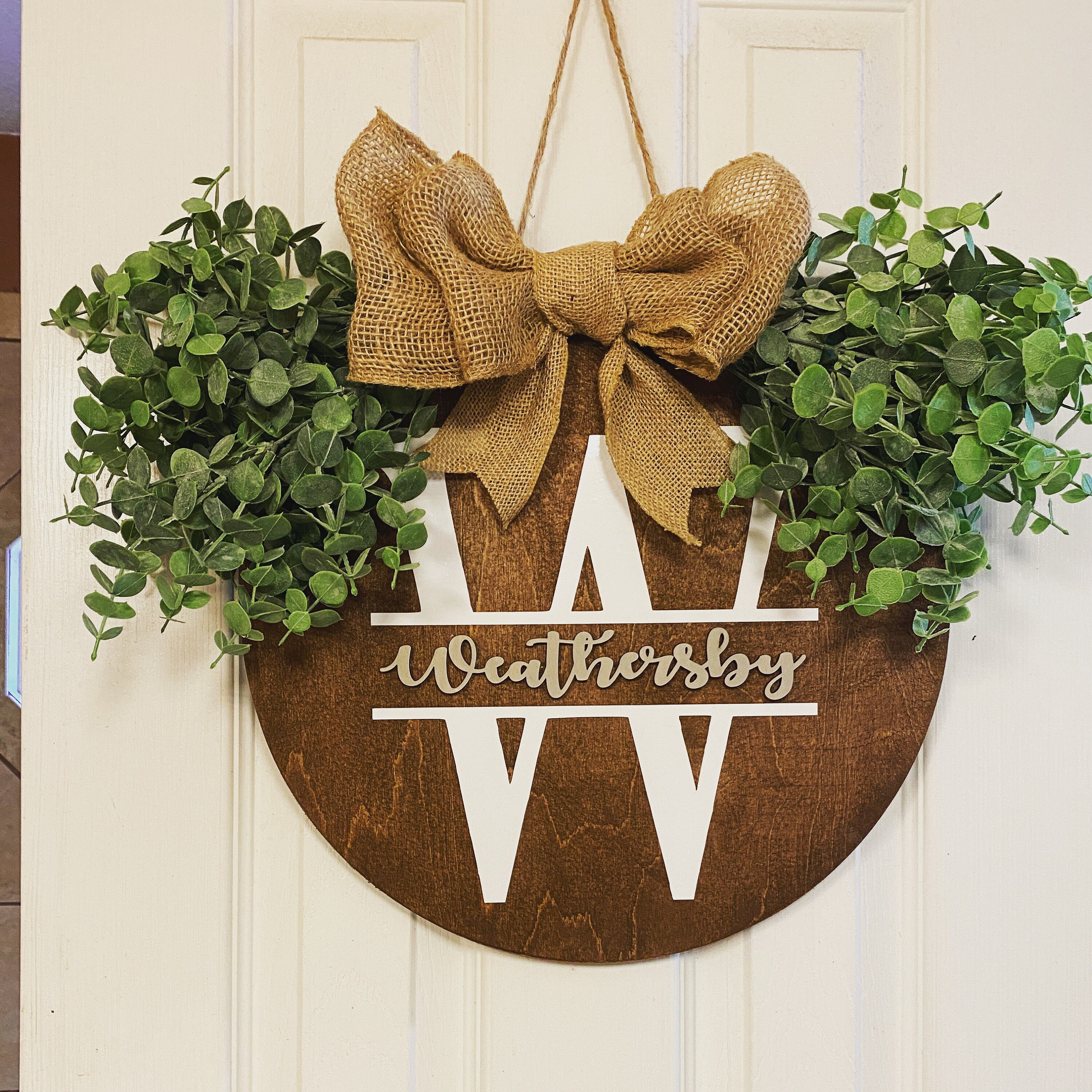 Personalized Family Name Circular Door Hanger | Door Hanger With Burlap ...