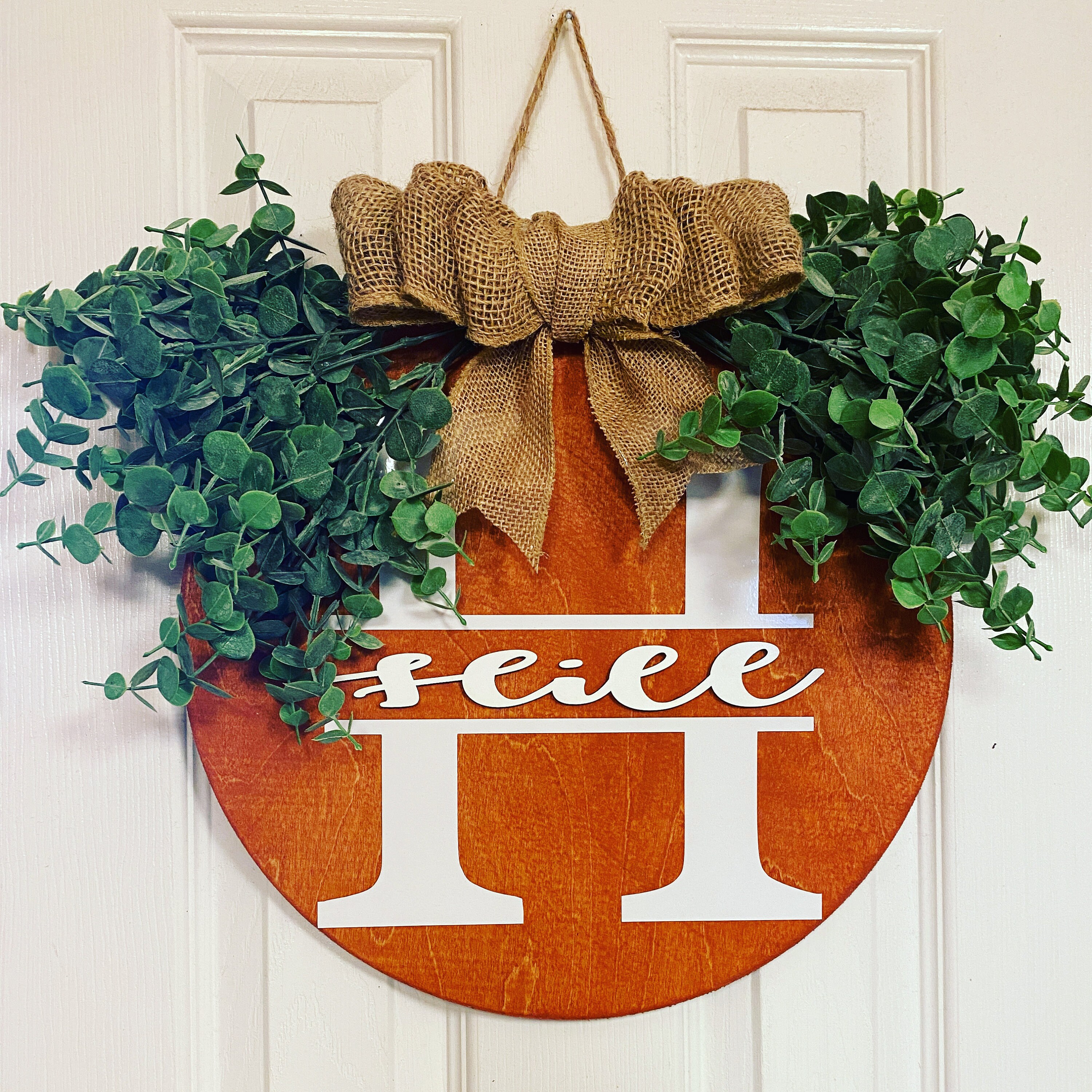 Personalized Family Name Circular Door Hanger | Door Hanger With Burlap ...