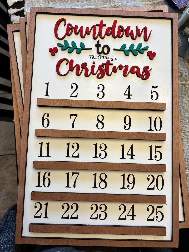 Christmas Countdown Calendar Sign Personalized Advent Calendar Xmas Wall Decor Countdown til Christmas image 6
