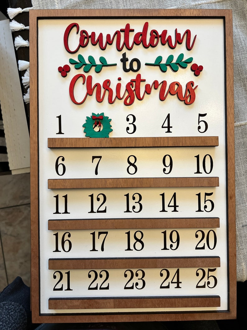 Christmas Countdown Calendar Sign Personalized Advent Calendar Xmas Wall Decor Countdown til Christmas image 8