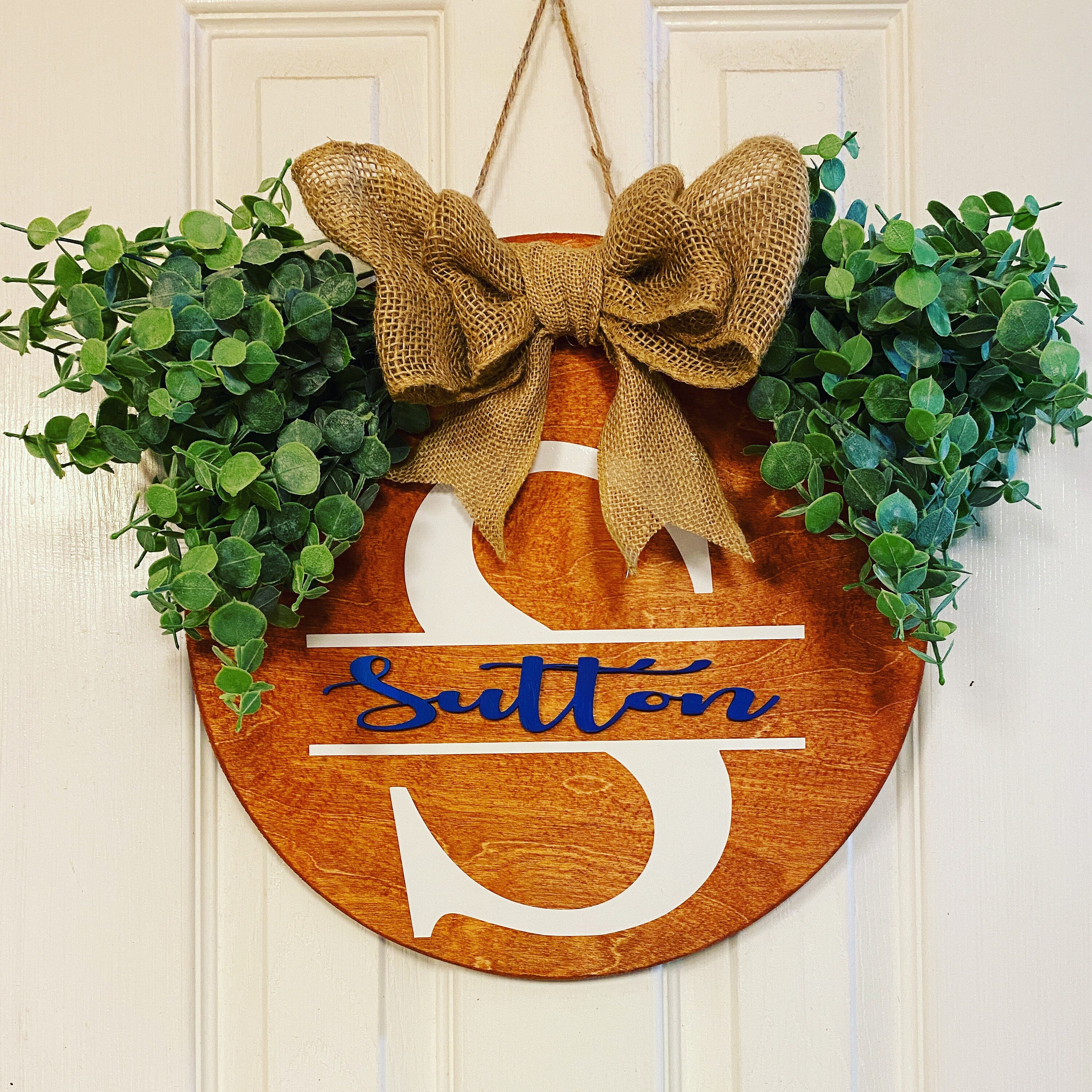 Personalized Family Name Circular Door Hanger | Door Hanger With Burlap ...