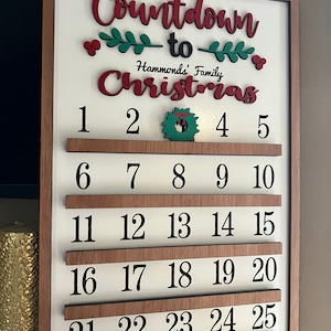 Christmas Countdown Calendar Sign Personalized Advent Calendar Xmas Wall Decor Countdown til Christmas image 3