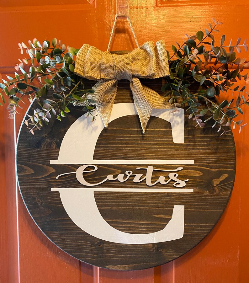 Personalized Family Name Circular Door Hanger | Door Hanger With Burlap ...
