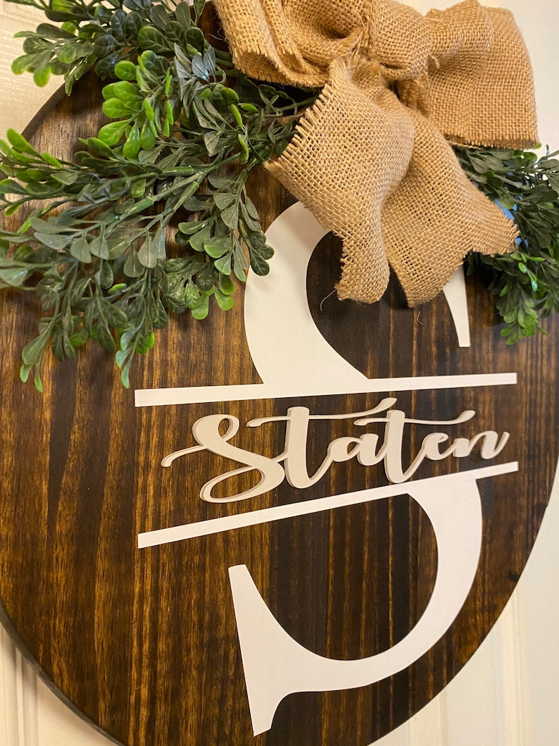Personalized Family Name Circular Door Hanger | Door Hanger With Burlap ...