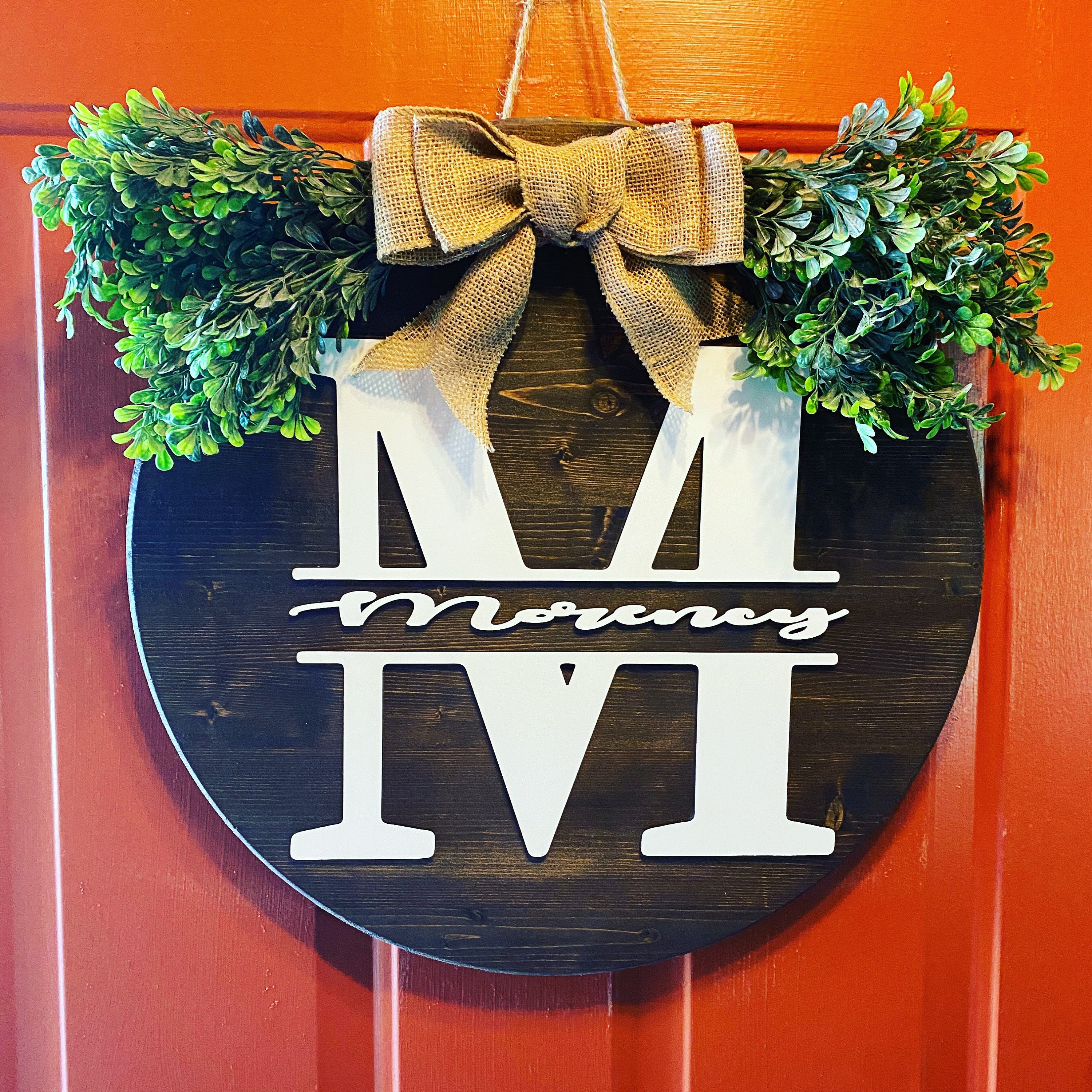 Personalized Family Name Circular Door Hanger | Door Hanger With Burlap ...