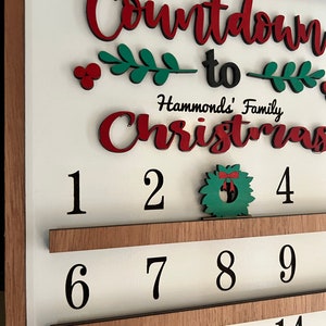 Christmas Countdown Calendar Sign Personalized Advent Calendar Xmas Wall Decor Countdown til Christmas image 5