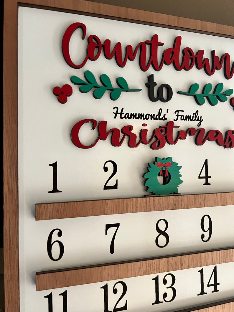 Christmas Countdown Calendar Sign Personalized Advent Calendar Xmas Wall Decor Countdown til Christmas image 5