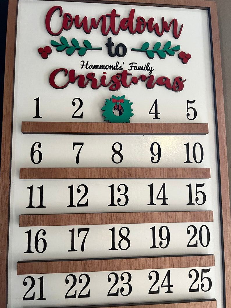 Christmas Countdown Calendar Sign Personalized Advent Calendar Xmas Wall Decor Countdown til Christmas image 4