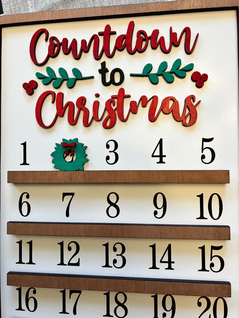 Christmas Countdown Calendar Sign Personalized Advent Calendar Xmas Wall Decor Countdown til Christmas image 7