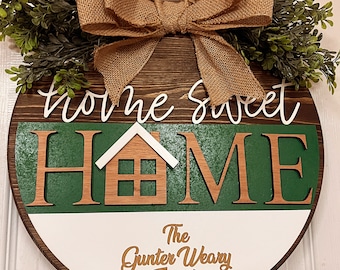 Personalized Home Sweet Home Circular Door Hanger | Custom Door Decor | Family Name Door Wreath | Realtor closing gifts