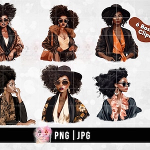 6 Black Women Clipart, Girl Boss Clipart, Black Girls Magic, Digital Download, African American, JPG, PNG for Sticker/Planner/Print/POD