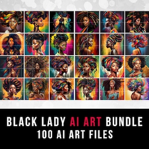 100 Black Woman AI Art, Colorful Art, Afro Black Girl Art, African American, Digital Download, Black Ladies Bundle, 100 Files