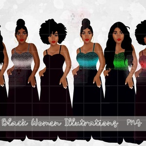 Fashion Illustrations, Afro Ladies Clipart, Black Woman Clipart, Black Girl Clipart, Sublimation, African American, Black Ladies png