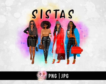 Sistas png, Black Woman png, Bright Colorful png, Sublimation, Black lady png, Best Friends png, Digital Download