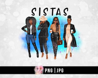 Sistas png, Black Woman png, Bright Colorful png, Sublimation, Black lady png, Best Friends png, Digital Download