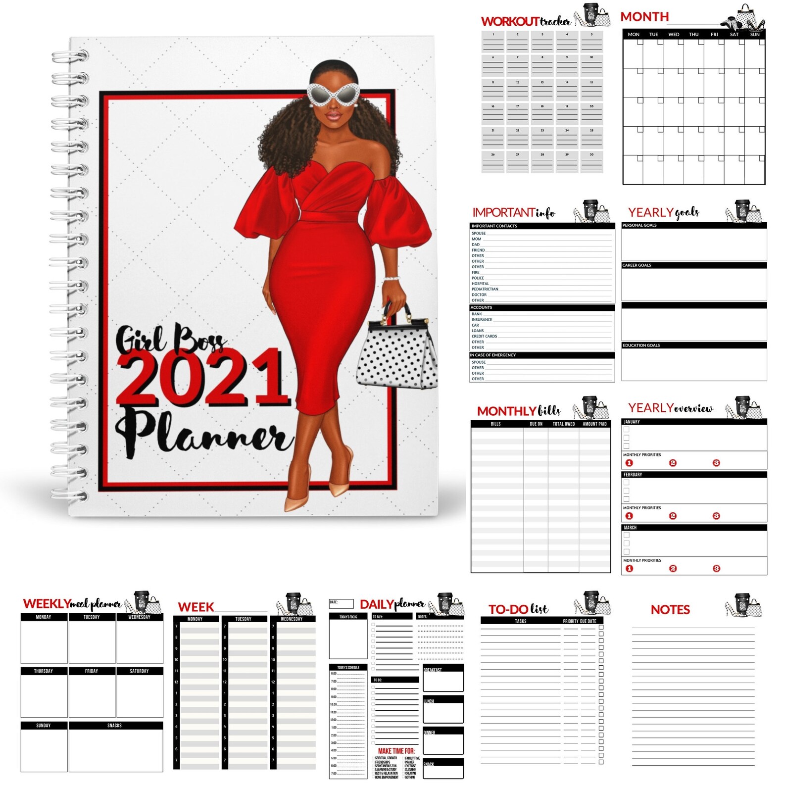 Black Girl planner 2021 Girl Boss planner African American | Etsy