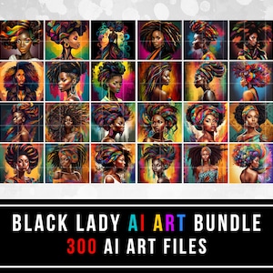 300 Black Woman AI Art, Colorful Art, Afro Black Girl Art, African American, Digital Download, Black Ladies Bundle, 300 Files