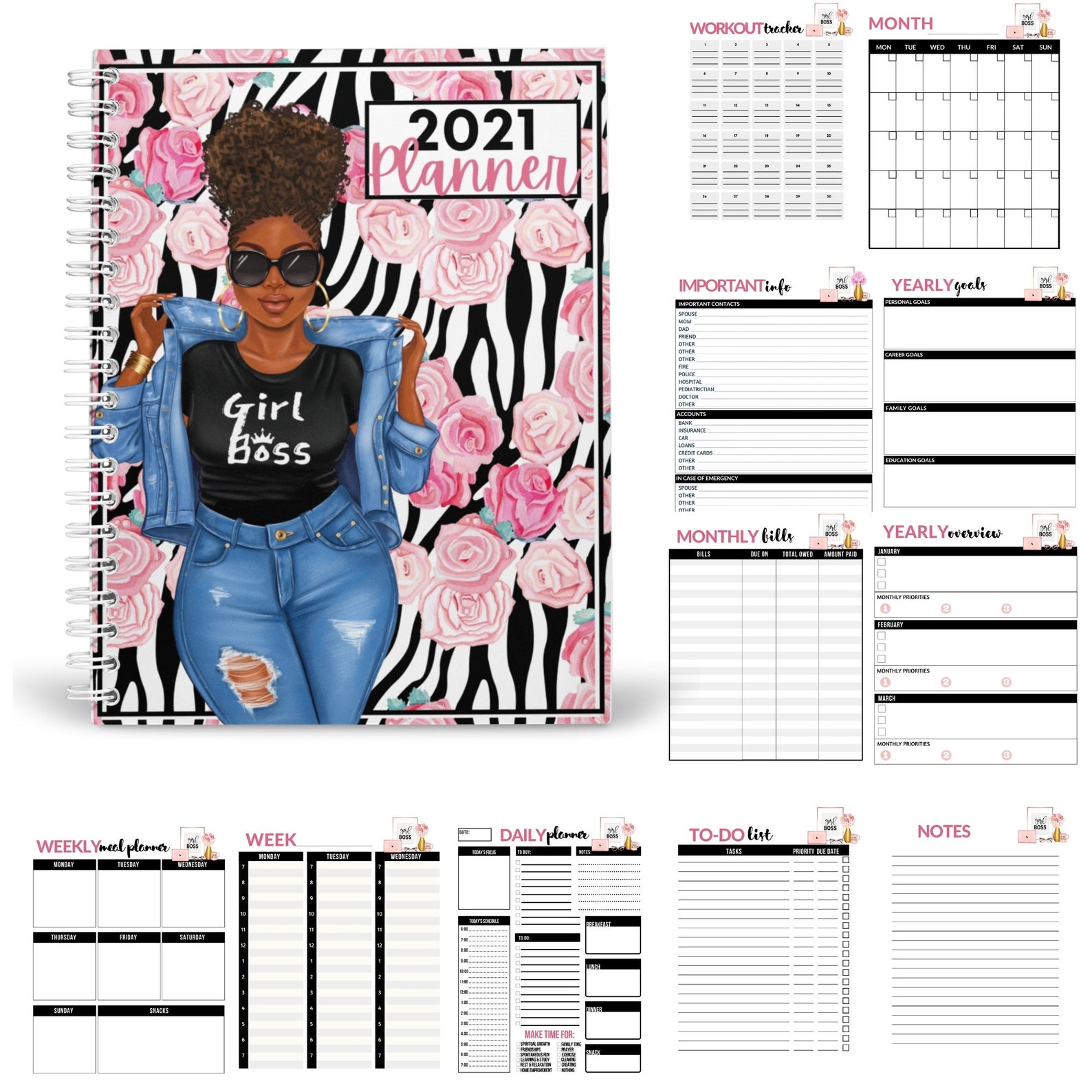 2021 Black Girl planner Girl Boss planner Blessed Planner | Etsy