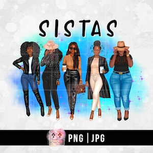 Sistas Png, schwarze Frau Png, helle bunte Png, Sublimation, schwarze Dame Png, beste Freunde Png, digitaler Download