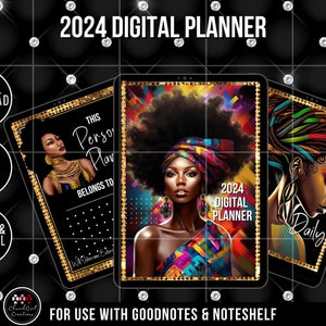 2024 Digital Planner, Black Woman Planner, Colorful, 2024 Updated Planner, 2024 Digital Planner, Black Girl Digital, Goodnotes planner
