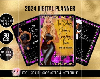 Planificador digital 2024, Planificador de chicas negras, Planificador rellenable, Planificador sin fecha 2024, Black Girl Digital, Planificador de Goodnotes, Planificador de cuidado personal