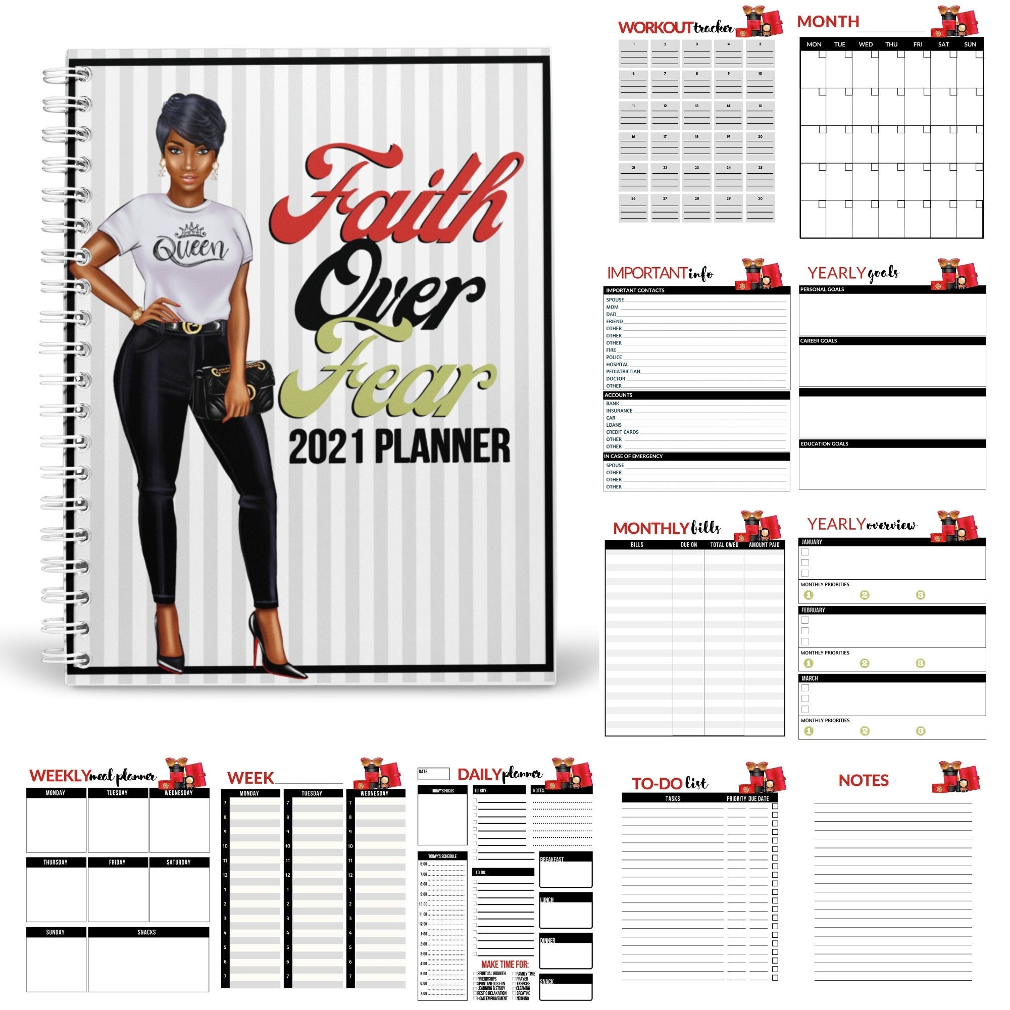 Black Girl Planner 2021 Queen Planner Faith Over Fear Planner Etsy