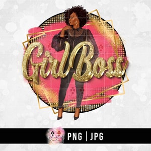 Black Lady png, Girl Boss png, Black Woman Clipart, Black Girl clipart, Gold Bling png, African American, Digital Download, Melanin Lady png