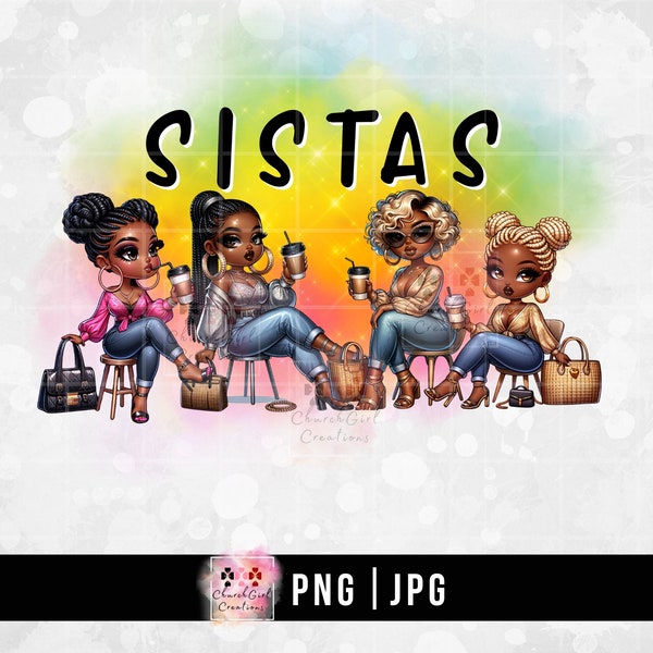 Sistas png, Black Woman png, Bright Colorful png, Sublimation, Black lady png, Best Friends png, Digital Download