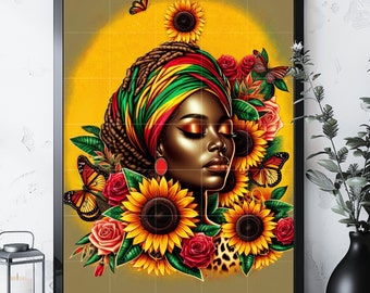 Afro Woman png, Sunflowers png, Black Girl png, Colorful jpg, Black Woman png, Afro Lady Art, Floral Design png, Sublimate designs