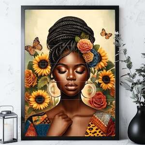 Afro Woman png, Sunflowers png, Black Girl png, Colorful jpg, Black Woman png, Afro Lady Art, Floral Design png, Sublimate designs