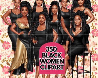 350 Black Women, Fashion clipart, Fashion girl clipart, Denim girl clipart, Jeans girl clipart, African American clipart, Afro girls clipart